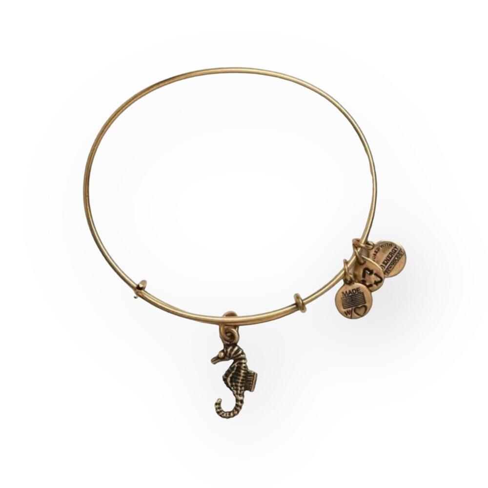 Deadstock: new Alex and Ani ꥟ Seahorse Charm Bangle Bracelet ꥟ Rafaelian Gold ꥟